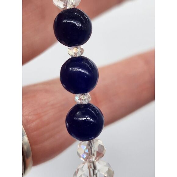 Monet Fiery Sapphire Blue Rhinestone Glass Bead Clear AB Chez Bead Necklace Set - Picture 3 of 11